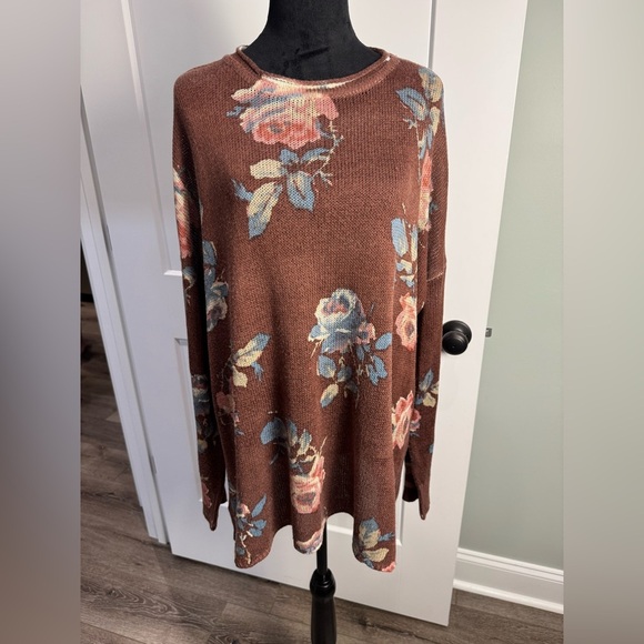 Show Me Your Mumu Chocolate and Roses Knit Bonfire Tunic Sweater rolled neck - Picture 2 of 9